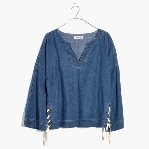 Madewell Blue Denim Side-lace Top In Andie Wash - Picture 4 of 4